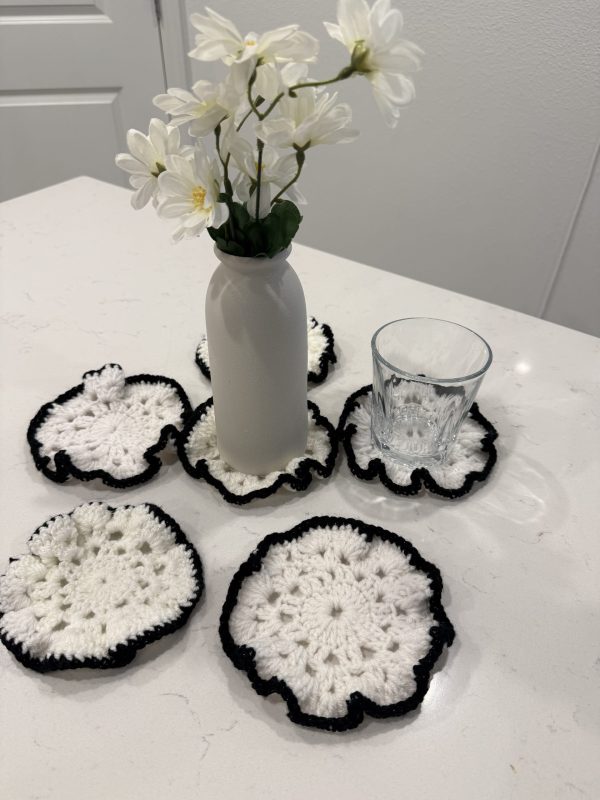 Crochet Black and White Coasters - Image 9