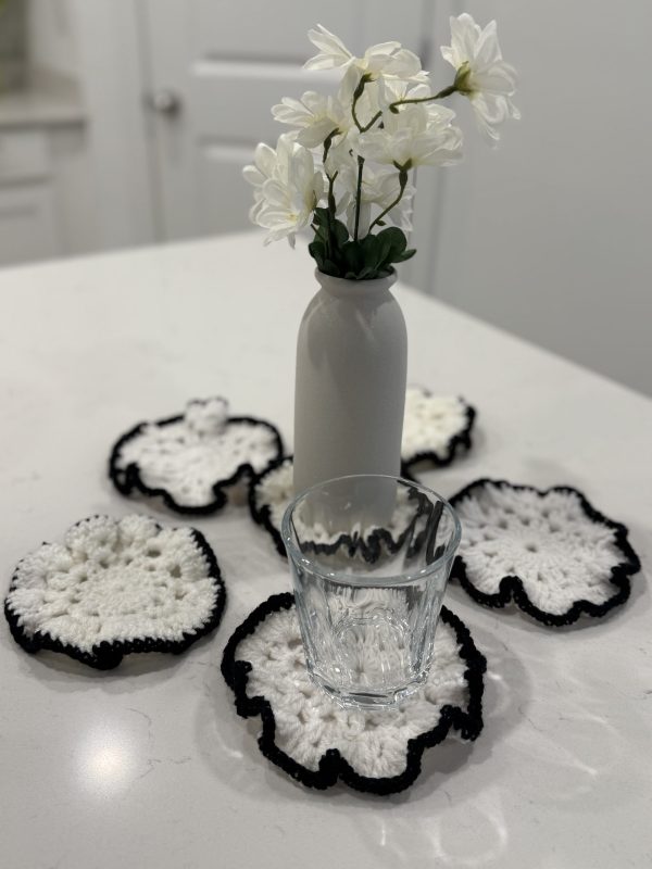 Crochet Black and White Coasters - Image 7