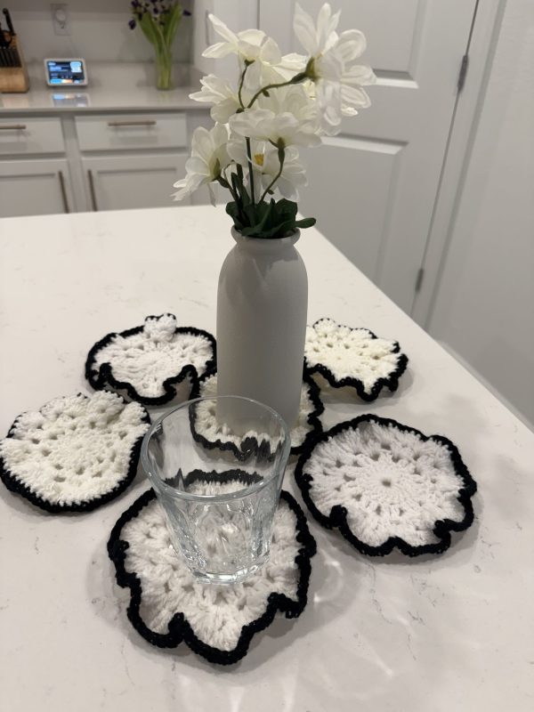 Crochet Black and White Coasters - Image 6