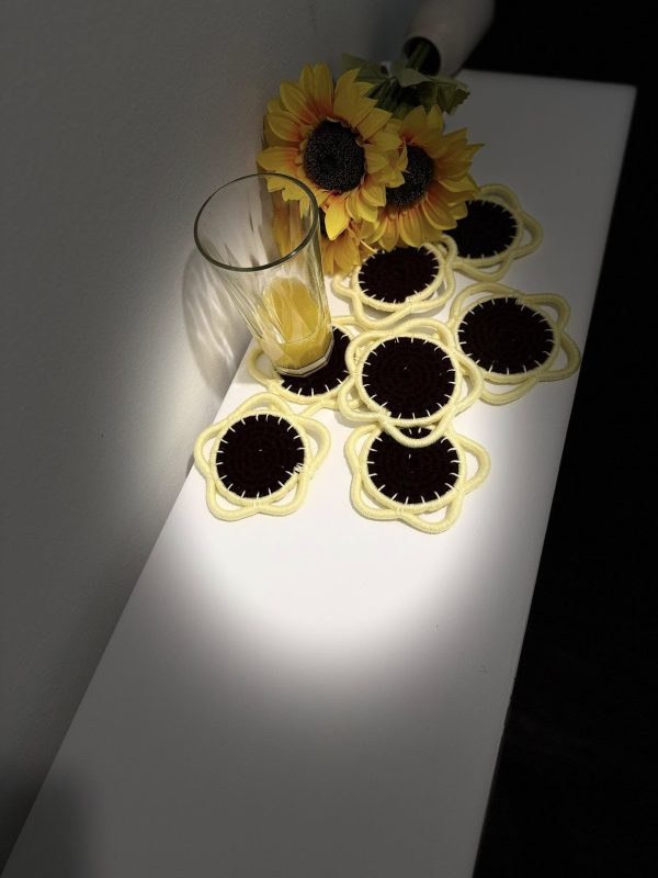 Sunflower-Inspired Yarn Coasters - 8 Set - Image 3