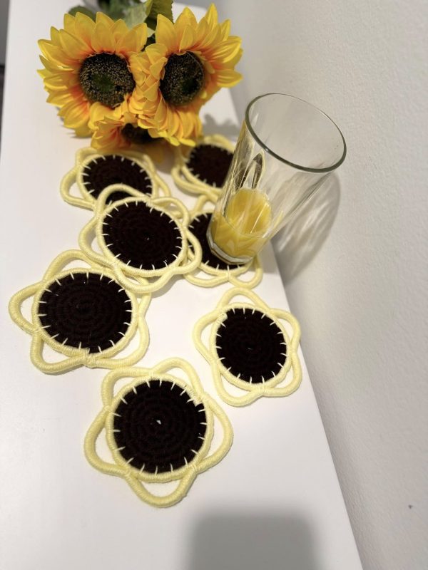 Sunflower-Inspired Yarn Coasters - 8 Set - Image 2