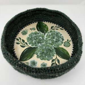 Evergreen Crochet Basket with Wooden Base