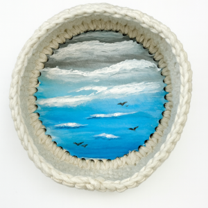 Crochet Small Basket with Ocean-Inspired Base