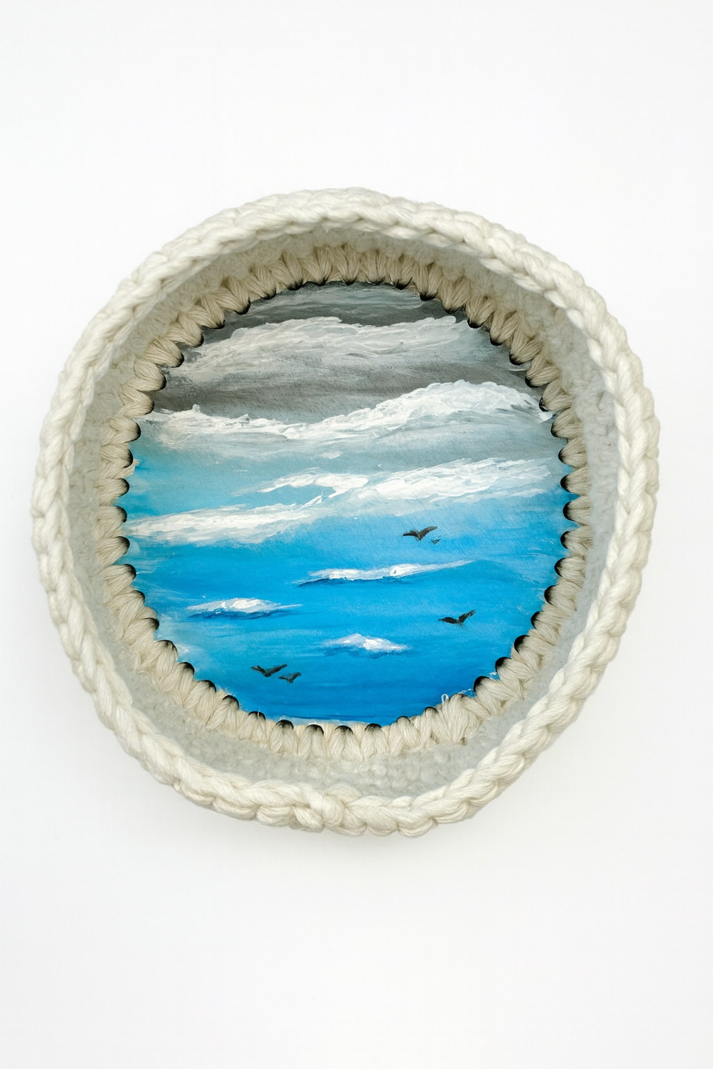 Crochet Small Basket with Ocean-Inspired Base
