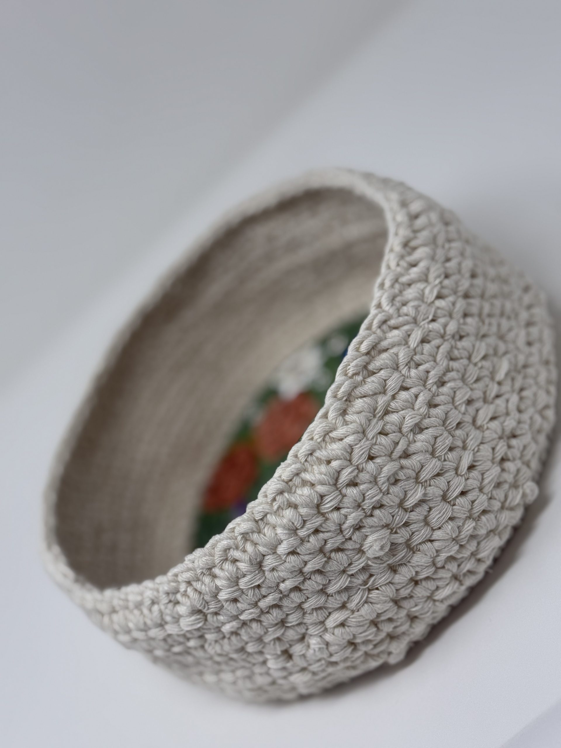 Crochet Basket with Floral Wooden Base - Image 2